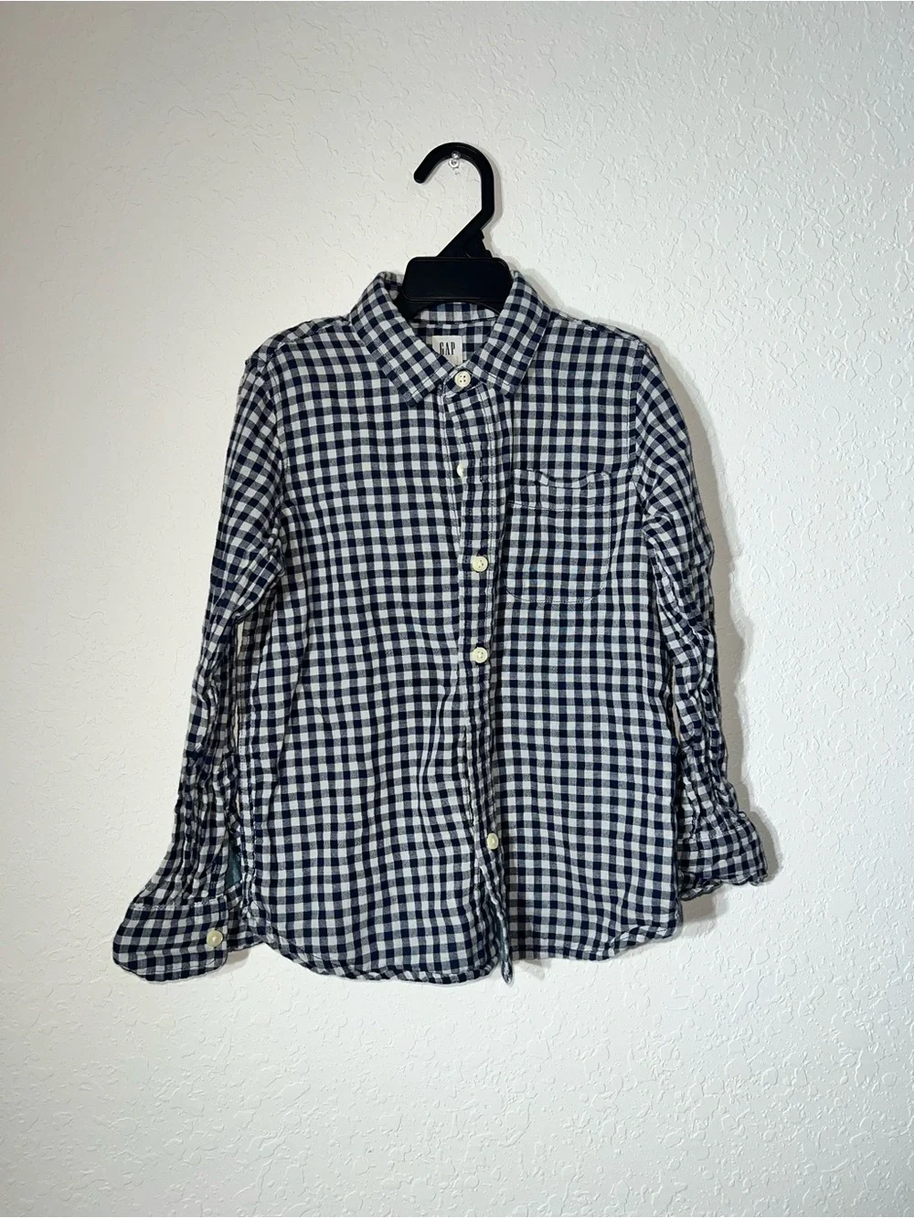 GAP Navy & White Checked Cotton Button-Down Shirt | Size 6-7